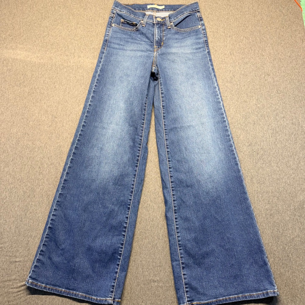 Levis 318 Shaping Wide Leg Jeans Womens 26 Medium Wash Blue Denim High Rise